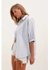 20213 Oversize Kısa Kol Basic Gömlek - Bebe Mavi