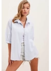 20213 Oversize Kısa Kol Basic Gömlek - Bebe Mavi