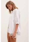 20213 Oversize Kısa Kol Basic Gömlek - Beyaz