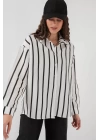 20254 Çizgili Oversize Basic Gömlek - Siyah - Beyaz