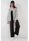 20254 Çizgili Oversize Basic Gömlek - Siyah - Beyaz
