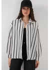 20254 Çizgili Oversize Basic Gömlek - Siyah - Beyaz