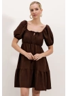2351 Kloş Poplin Elbise - A.Kahve