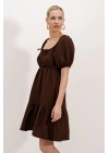 2351 Kloş Poplin Elbise - A.Kahve