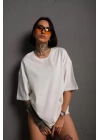 24/1 Düz A Kalite Oversize T-shirt - Beyaz