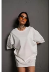 24/1 Düz A Kalite Oversize T-shirt - Beyaz