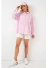 3900 Oversize Kareli Gömlek - Y.Pembe