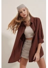 3900 Oversize Uzun Basic Gömlek - Kahverengi