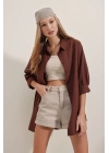 3900 Oversize Uzun Basic Gömlek - Kahverengi