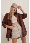 3900 Oversize Uzun Basic Gömlek - Kahverengi