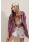 3900 Oversize Uzun Basic Gömlek - Koyu Lila