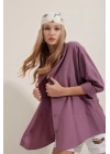 3900 Oversize Uzun Basic Gömlek - Koyu Lila