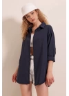 3900 Oversize Uzun Basic Gömlek - Lacivert