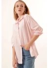3900 Oversize Uzun Basic Gömlek - Pudra