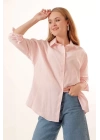 3900 Oversize Uzun Basic Gömlek - Pudra