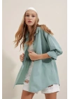 3900 Oversize Uzun Basic Gömlek - Su Yeşili