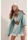 3900 Oversize Uzun Basic Gömlek - Su Yeşili