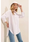 3952 Arkası Düğmeli Boyfriend Gömlek - Beyaz