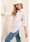 3952 Arkası Düğmeli Boyfriend Gömlek - Beyaz