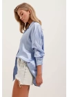 3985 Oversize Saten Gömlek - Mavi