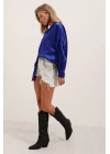 3985 Oversize Saten Gömlek - Saks