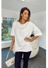 4123 Yırtmaçlı Oversize Tişört - Beyaz