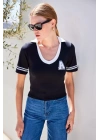 4320 Polo Yaka Basic Triko Bluz - Siyah