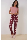 4323 Desenli Pijama Altı - Bordo