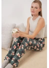 4323 Desenli Pijama Altı - Zümrüt Yeşili