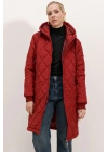 5138 Kapitone Uzun Şişme Mont - Bordo