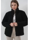 5178 Astarlı Peluş Mont - Siyah