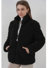 5178 Astarlı Peluş Mont - Siyah