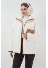 55446 Fermuarlı Oversize Peluş Ceket Mont - Camel