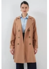 5864 Kruvaze Yaka Kısa Trençkot - Taba