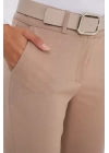 6538 Kemerli İspanyol Paça Pantolon - Bej
