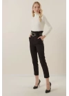 6556 Kemerli Kumaş Pantolon - Siyah