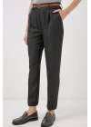 6686 Pileli Kemerli Kumaş Pantolon - Füme