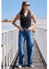 6794 Çizgili Dokuma Yelek - Siyah