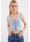 6797 Crop Kot Yelek - Mavi