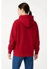 bysoca Kadın Balaklavalı Kapüşonlu Fermuarlı Kanguru Cepli Uzun Kollu Sweatshirt - Kırmızı