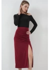 8033 Sandy Yırtmaçlı Etek - Bordo