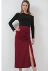 8033 Sandy Yırtmaçlı Etek - Bordo