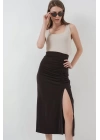 8033 Sandy Yırtmaçlı Etek - Kahverengi