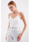 918 İp Askılı Crop Top - Beyaz