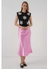 930 Kısa Kol Desenli Crop Bluz - Siyah