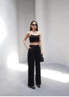 Arkasi Lasti̇kli̇ Pi̇leli̇ Dökümlü Wide Leg Pantolon