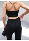 Arkasi Lasti̇kli̇ Pi̇leli̇ Dökümlü Wide Leg Pantolon