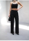 Arkasi Lasti̇kli̇ Pi̇leli̇ Dökümlü Wide Leg Pantolon