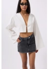 Asimetrik Bel Denim Mini Etek