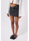Asimetrik Bel Denim Mini Etek